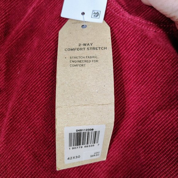 Levi's 511 Pants Mens 42x30 Red Corduroy 2-Way Comfort Stretch Slim Straight NWT - Picture 4 of 13